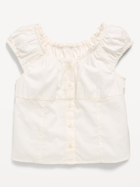 Fitted Button-Front Poplin Top for Girls
