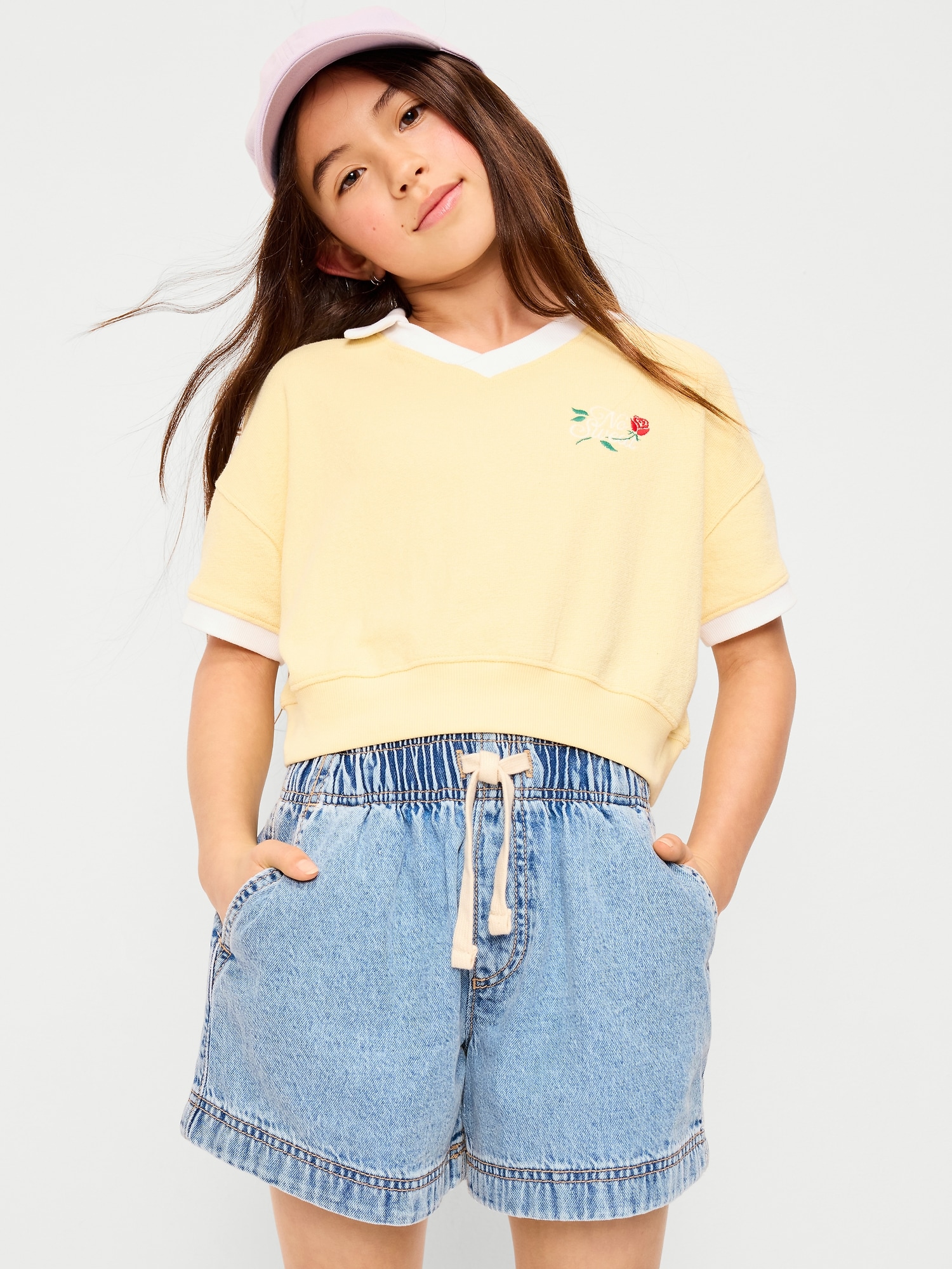 High-Waisted Pull-On Jean Shorts for Girls