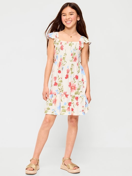 Image number 1 showing, Printed Smocked Fit and Flare Dress for Girls