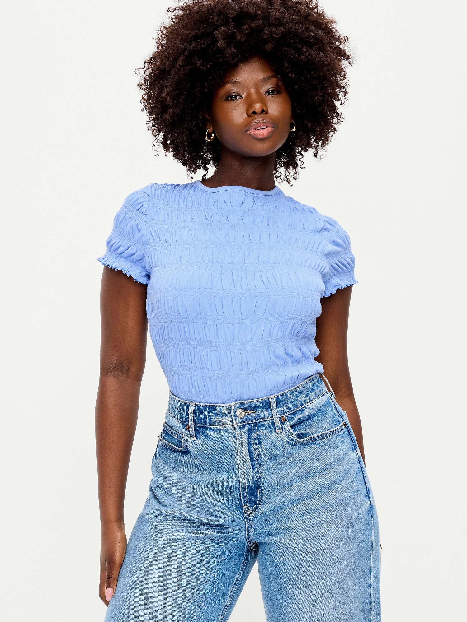 Slit-Neck Smocked Top