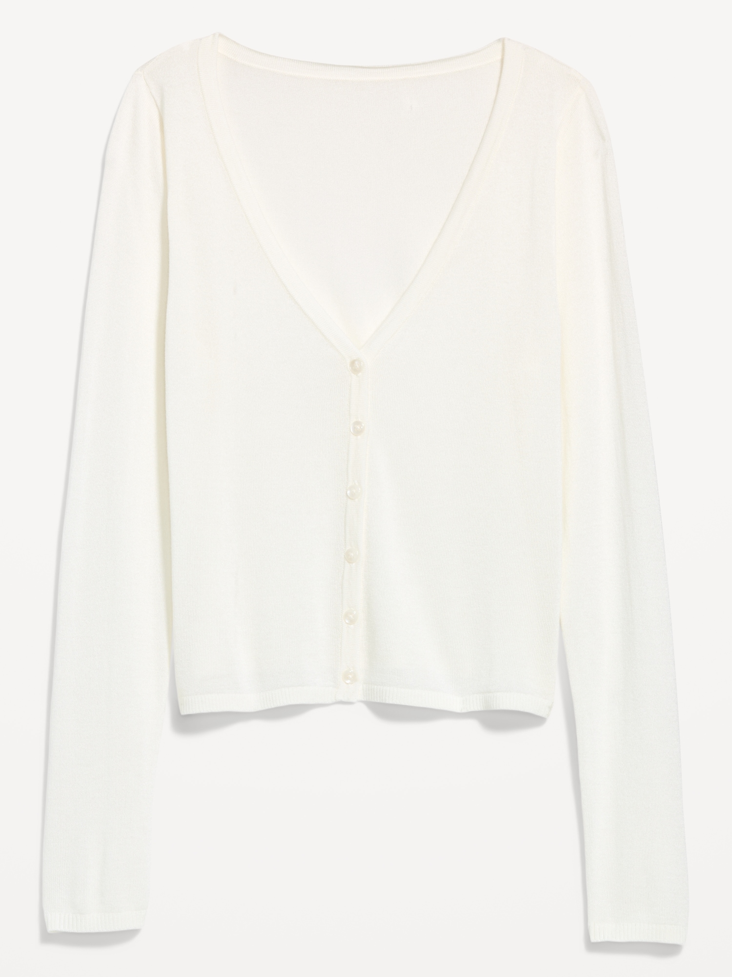 Merino Wool-Blend Sheer Cropped V-Neck Cardigan