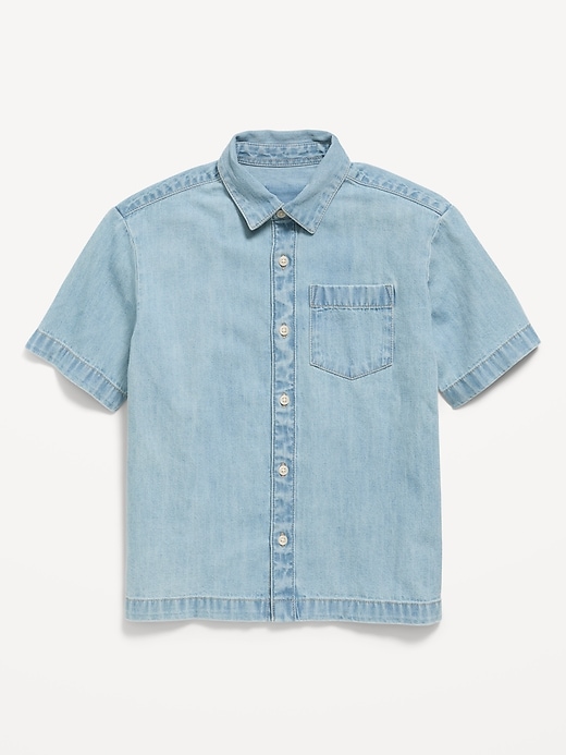 Image number 1 showing, Short-Sleeve Boxy Denim Shirt for Boys