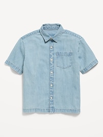 Image number 1 showing, Short-Sleeve Boxy Denim Shirt for Boys