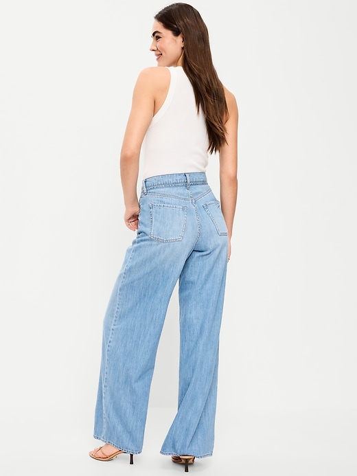 Image number 3 showing, High-Waisted Baggy Wide-Leg Drawstring Jeans
