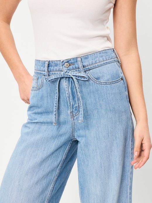 Image number 5 showing, High-Waisted Baggy Wide-Leg Drawstring Jeans