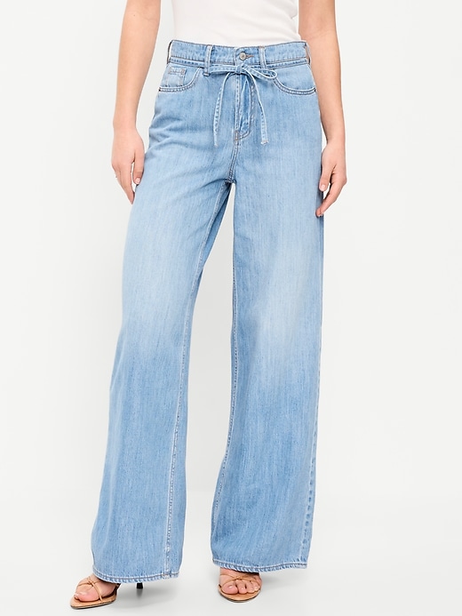 Image number 2 showing, High-Waisted Baggy Wide-Leg Drawstring Jeans