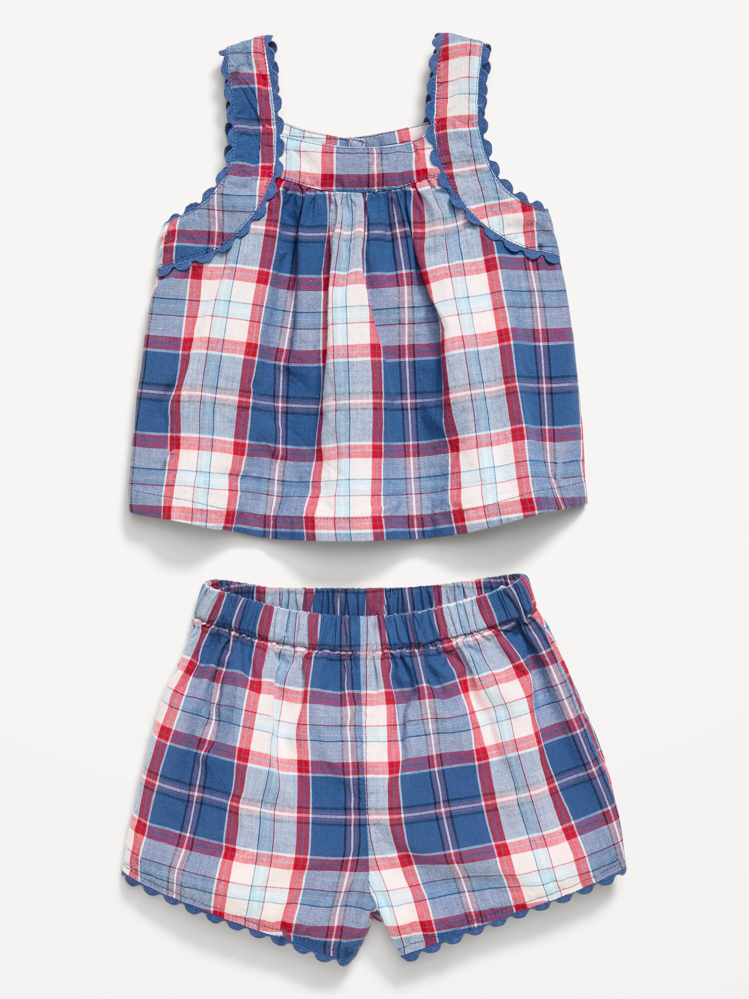 Детский комплект Old Navy Sleeveless Plaid Top and Shorts Set for Baby, цвет: Белый / Синий — фото 2
