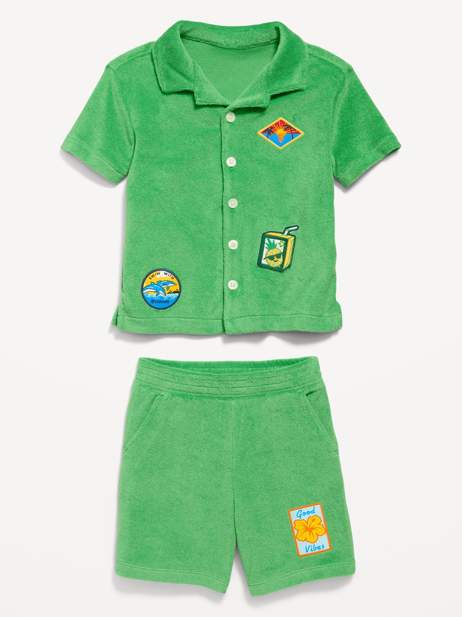 Short-Sleeve Terry Embroidered Shirt and Shorts Set for Toddler Boys