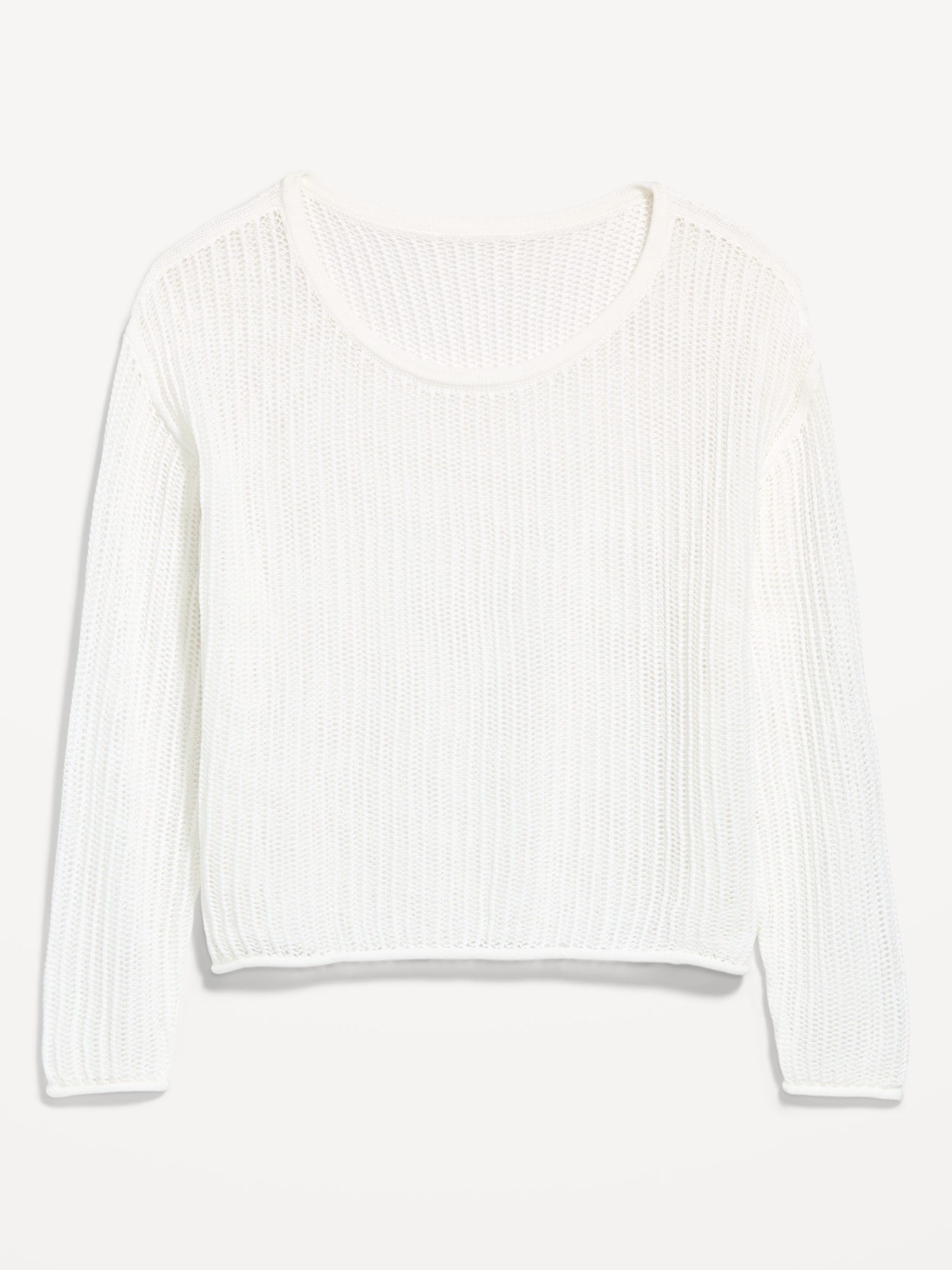 Seaside Cotton Open-Stitch Cropped Sweater