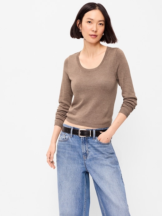 Image number 1 showing, Fitted Scoop-Neck Cropped Jersey Sweater