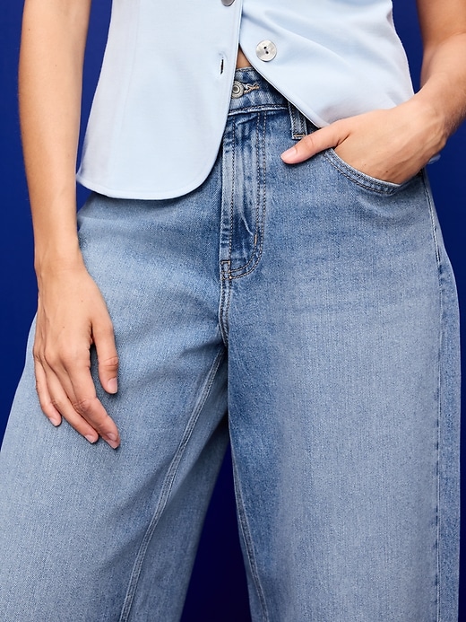 Image number 4 showing, High-Waisted Baggy Wide-Leg Stretch Jeans
