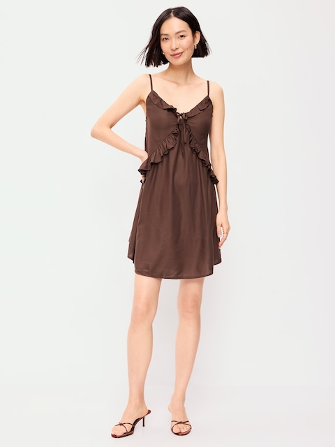 Ruffle-Trim Asymmetrical Mini Dress