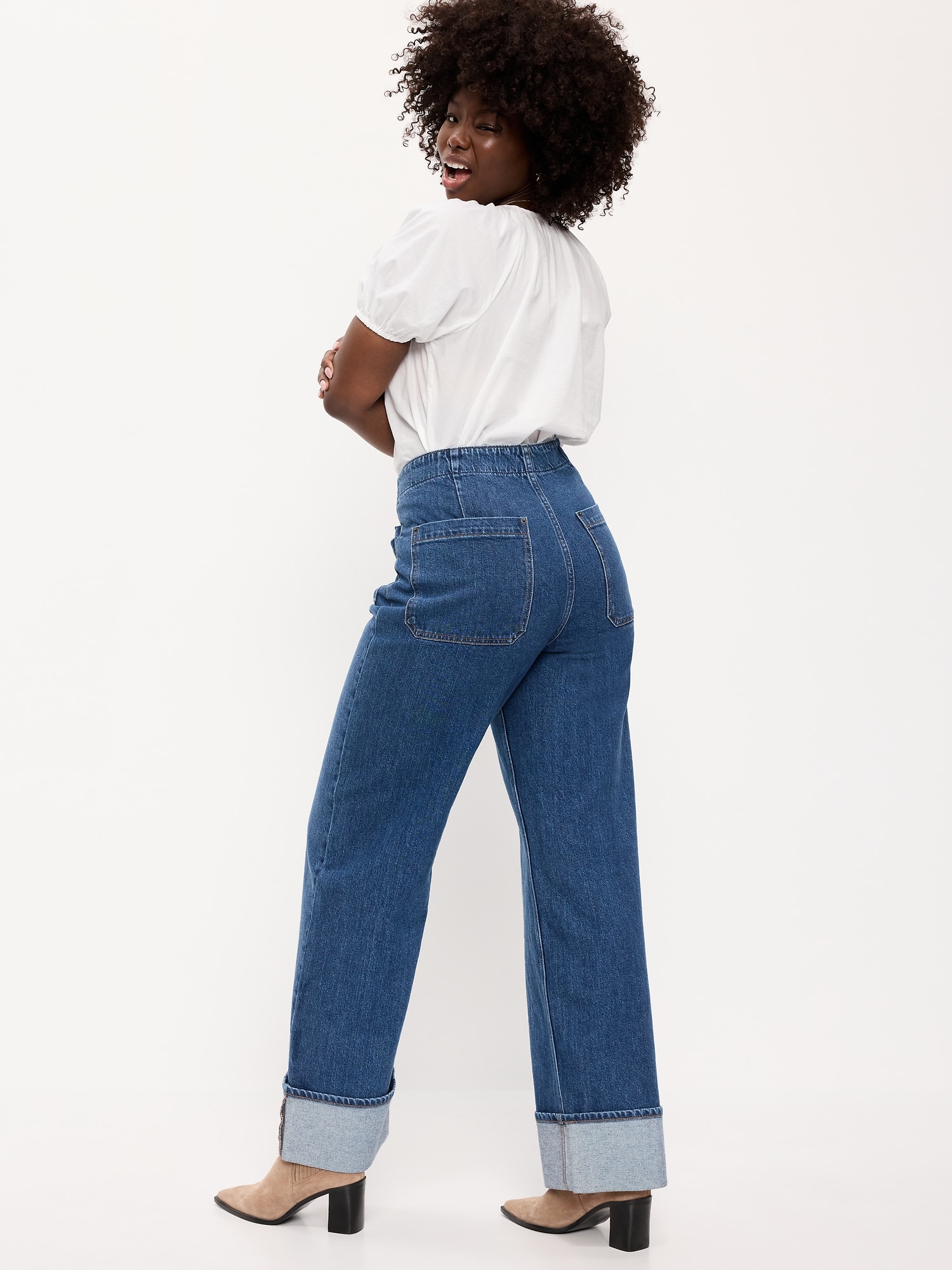 Curvy Extra High-Waisted Cuffed Wide-Leg Jeans