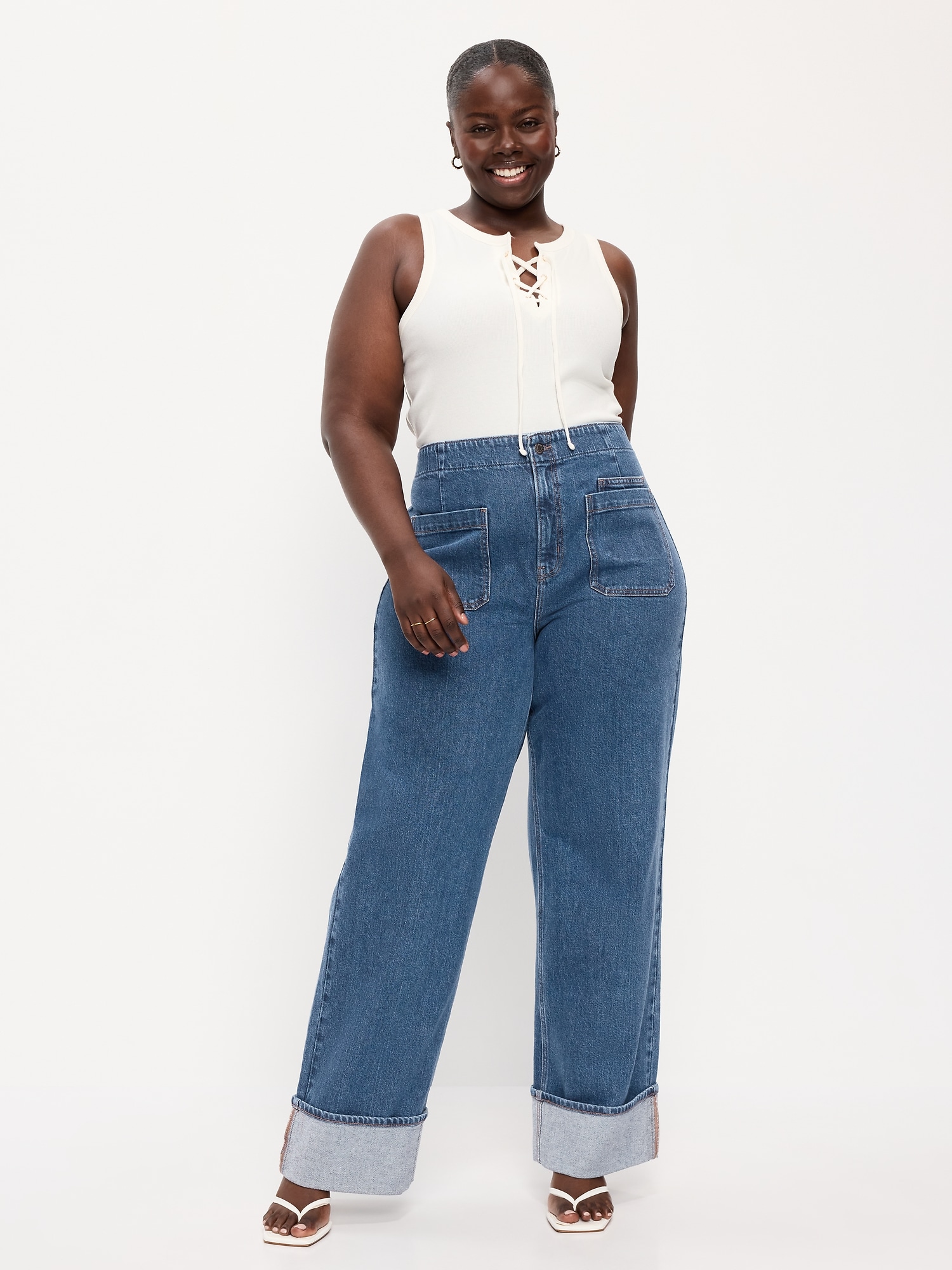 Curvy Extra High-Waisted Cuffed Wide-Leg Jeans