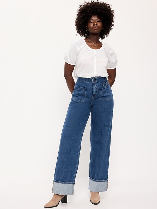 Image number 6 showing, Curvy Extra High-Waisted Cuffed Wide-Leg Jeans