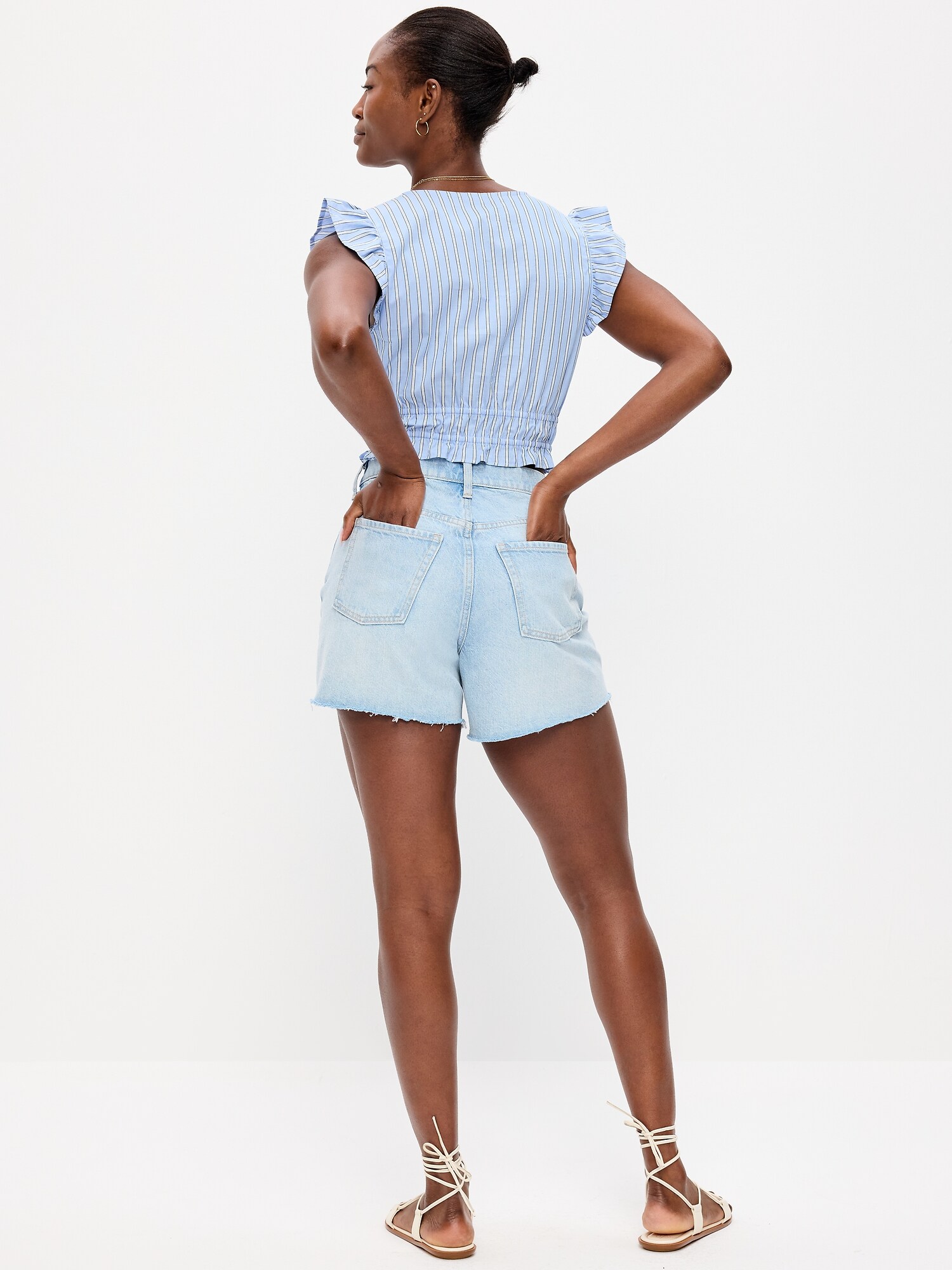 Женские шорты Old Navy Curvy High-Waisted Baggy Jean Cut-Off Shorts -- 5-inch inseam, цвет: Aeriell — фото 3