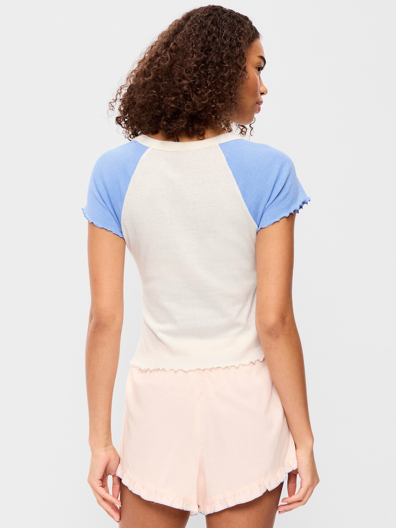Пижамный топ, короткий рукав, ажурная вязка — Old Navy, цвет: Синий — фото 2