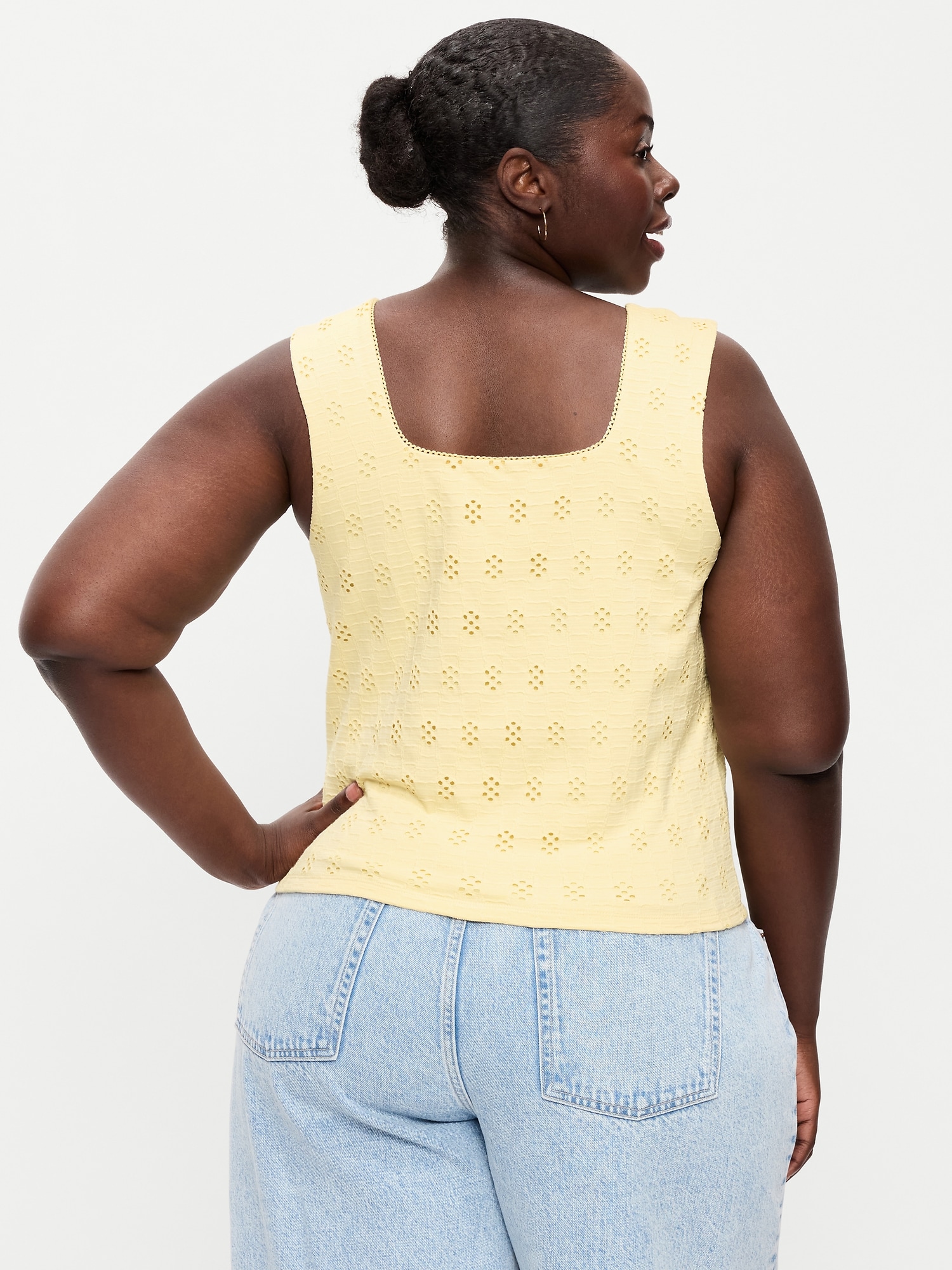 Seamed-Bodice Eyelet Tank Top
