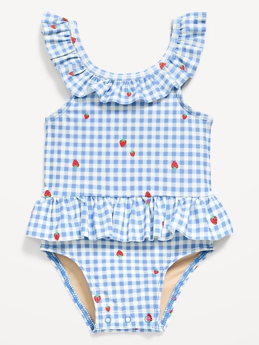 Image number 1 showing, Printed Ruffle-Trim One-Piece Swimsuit for Baby