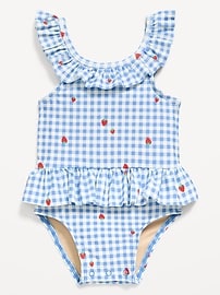 Image number 1 showing, Printed Ruffle-Trim One-Piece Swimsuit for Baby