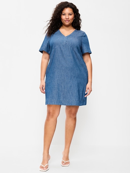 Image number 8 showing, Short-Sleeve Denim Mini Shift Dress