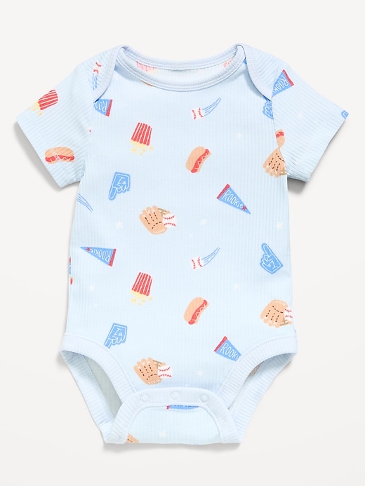 Image number 1 showing, Printed Short-Sleeve Ribbed Bodysuit for Baby