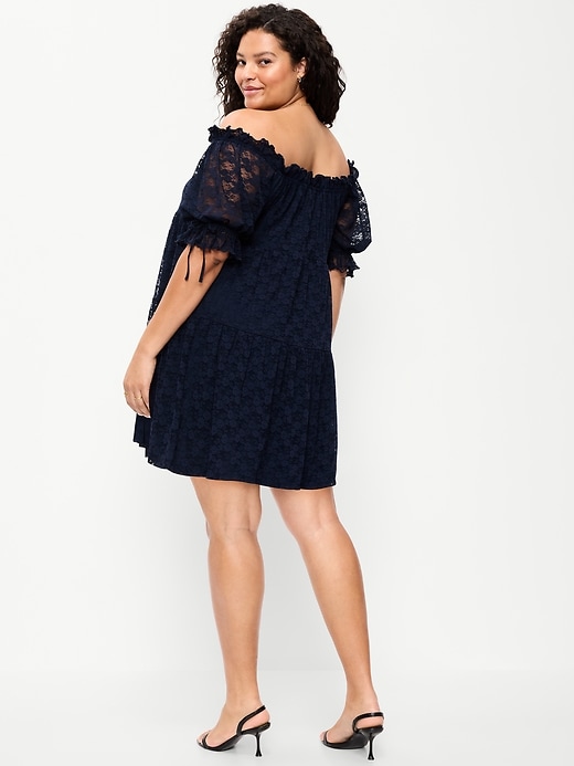 Image number 4 showing, Off-The-Shoulder Lace Mini Dress