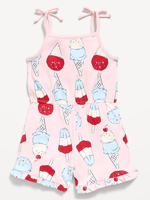 Image number 1 showing, Printed Sleeveless Ribbed Tie-Bow Romper for Toddler Girls
