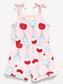 Image number 1 showing, Printed Sleeveless Ribbed Tie-Bow Romper for Toddler Girls
