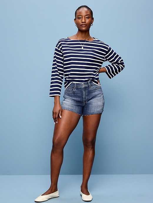 Image number 1 showing, Curvy High-Waisted OG Jean Cut-Off Shorts -- 4-inch inseam