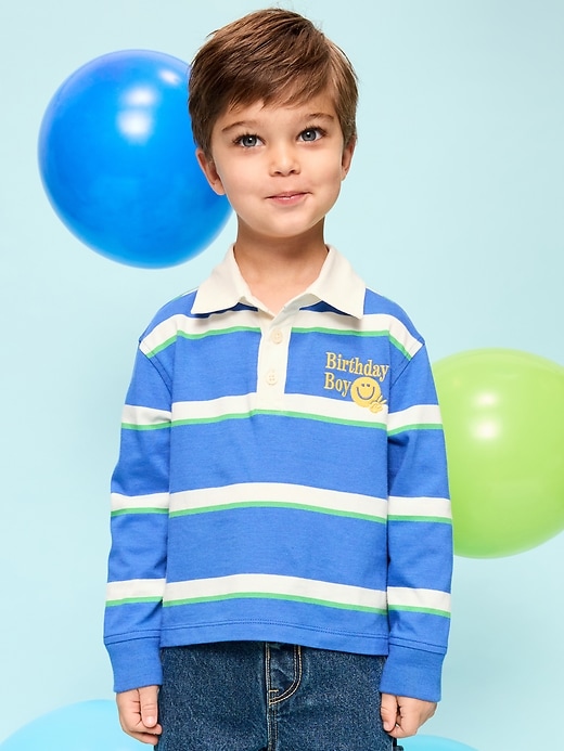 Oversized Boxy-Fit Long-Sleeve Birthday Rugby Shirt for Toddler Boys