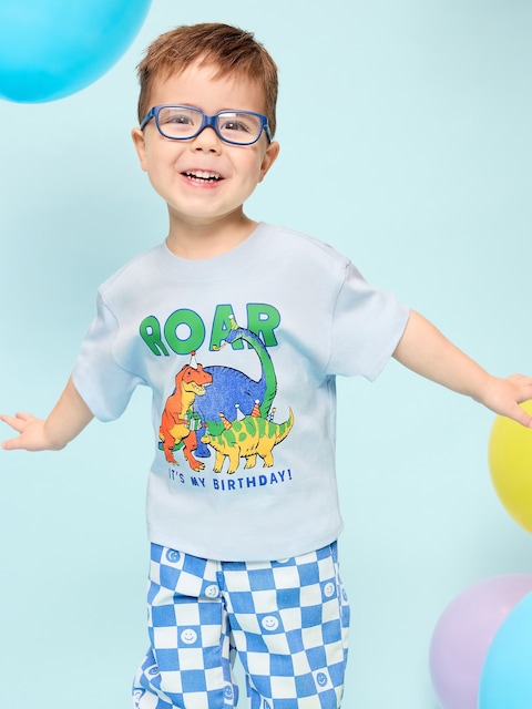 Oversized Short-Sleeve Birthday Graphic T-Shirt for Toddler Boys