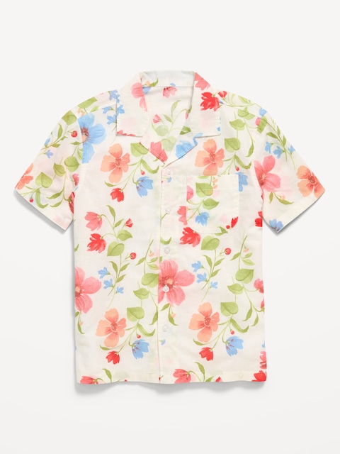 Printed Short-Sleeve Linen-Blend Shirt for Boys