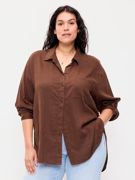 Image number 7 showing, Linen-Blend Loose Button-Down Shirt