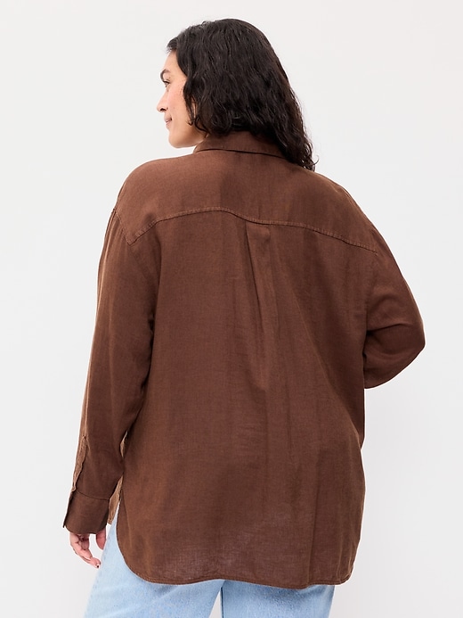 Image number 8 showing, Linen-Blend Loose Button-Down Shirt
