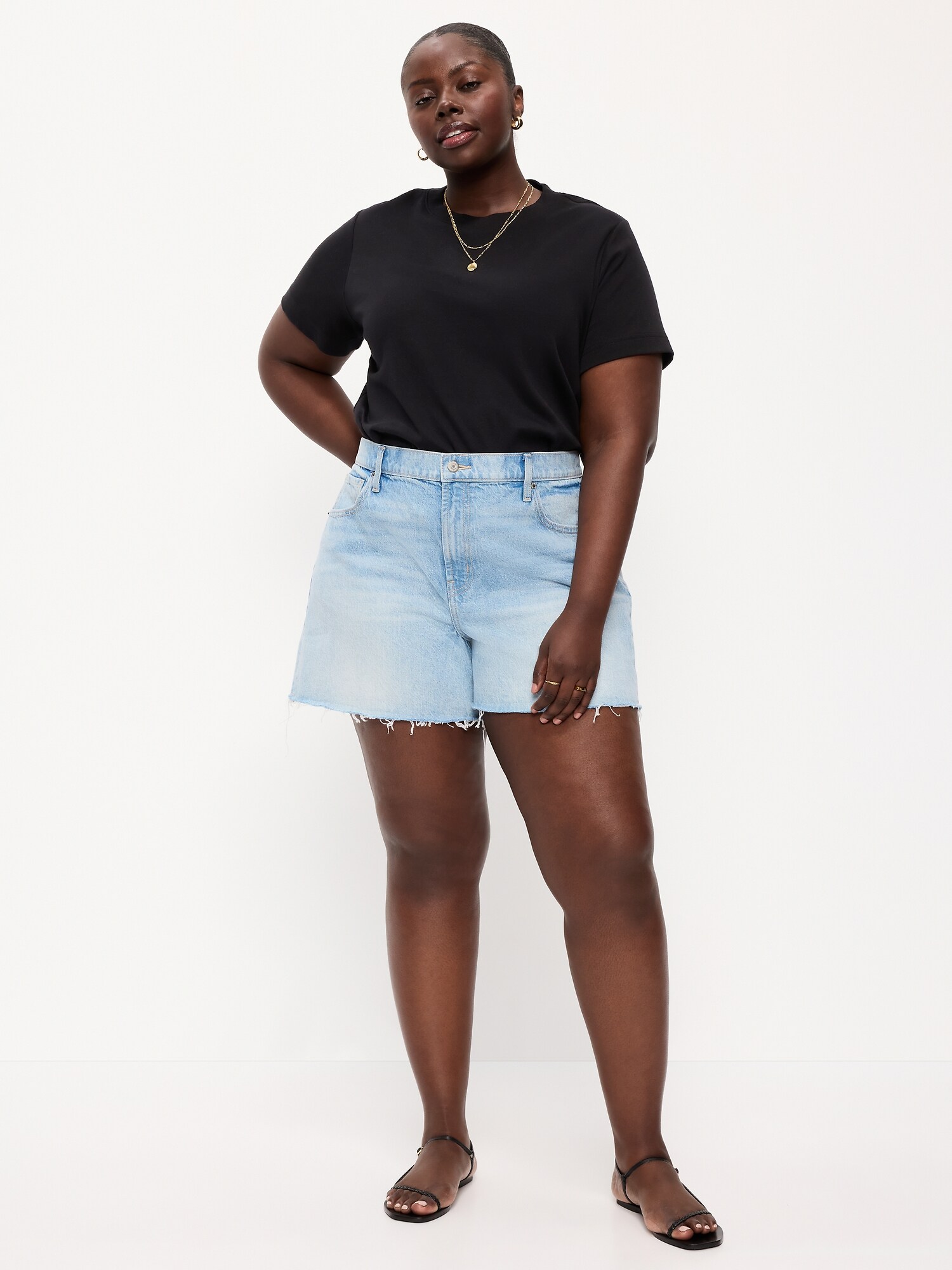 Женские шорты Old Navy Curvy High-Waisted Baggy Jean Cut-Off Shorts -- 5-inch inseam, цвет: Aeriell — фото 4