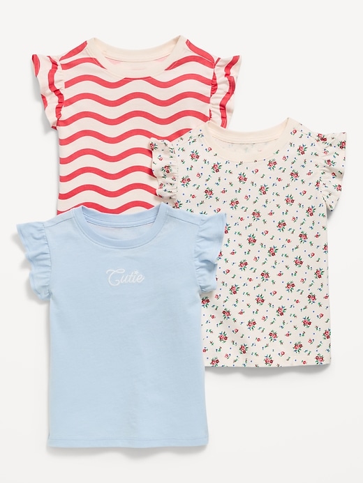 Image number 1 showing, Short Ruffle-Sleeves T-Shirt 3-Pack for Toddler Girls