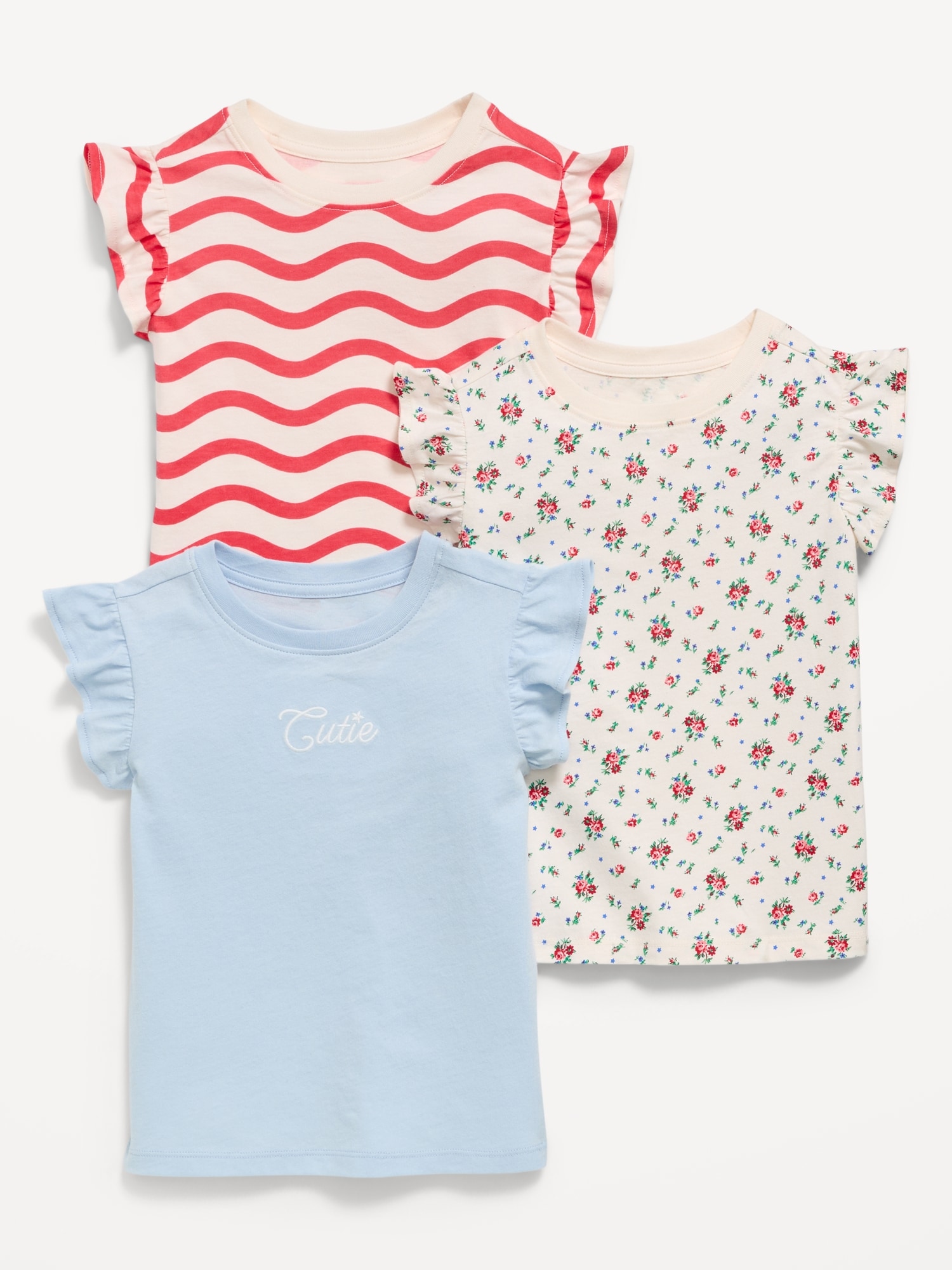 Short Ruffle-Sleeves T-Shirt 3-Pack for Toddler Girls