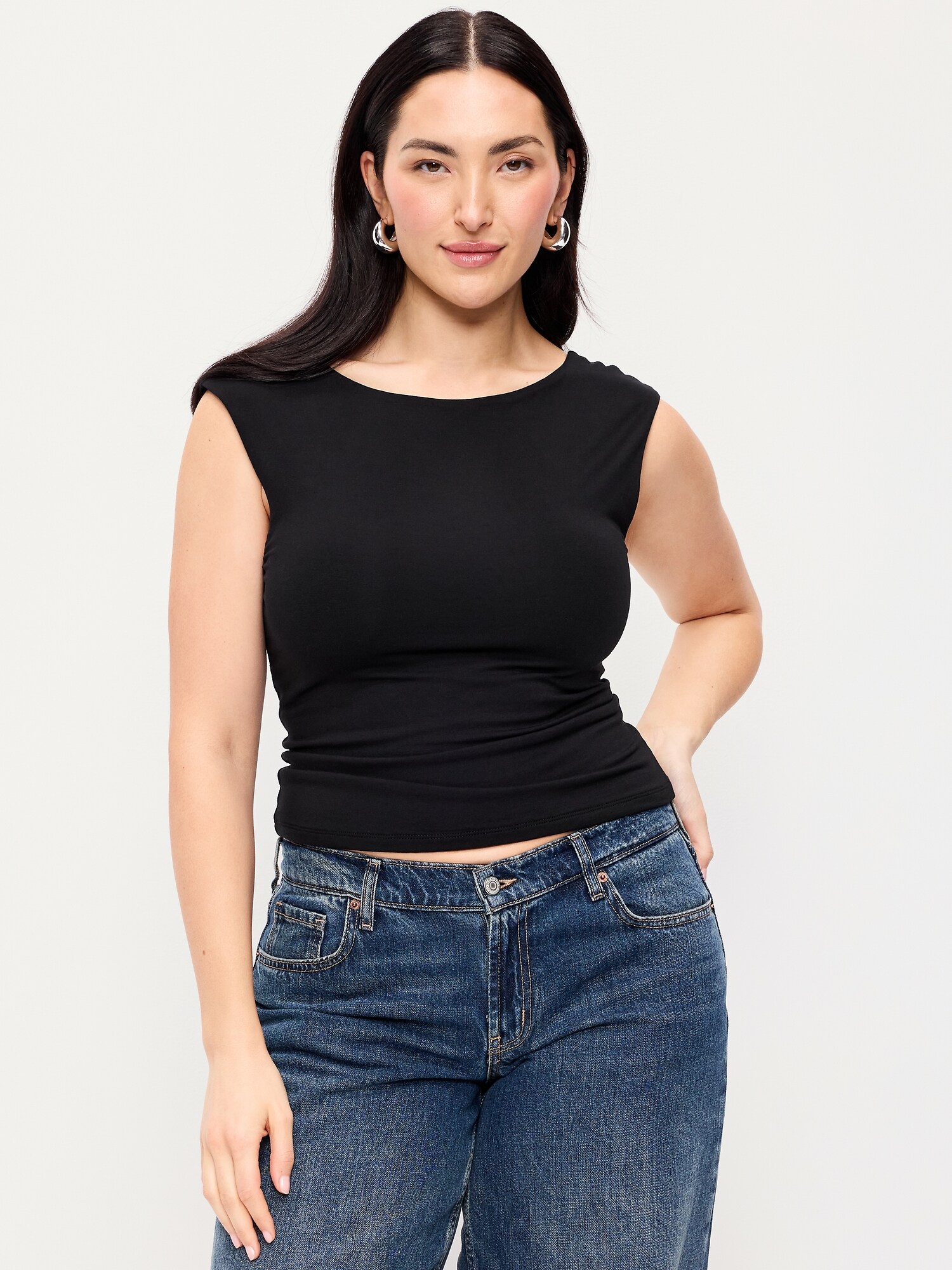 Женский топ Old Navy Cap-Sleeve Tie-Back Top, цвет: Чёрный — фото 5