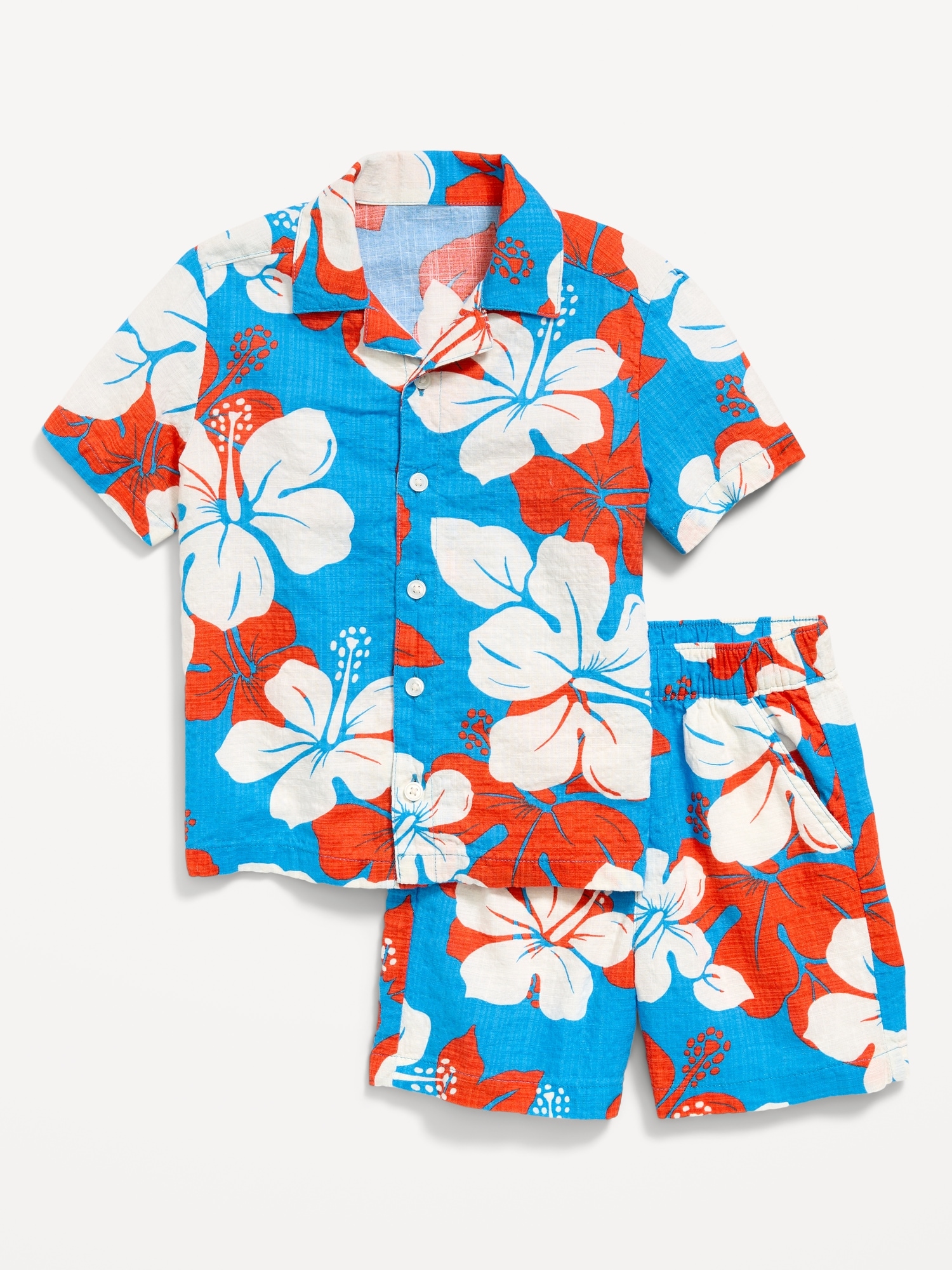 Printed Short-Sleeve Shirt and Shorts Set for Toddler Boys