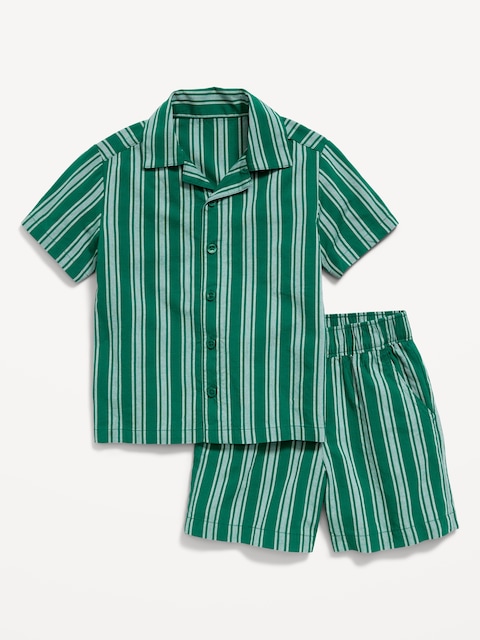 Short-Sleeve Striped Poplin Shirt and Shorts Set for Toddler Boys
