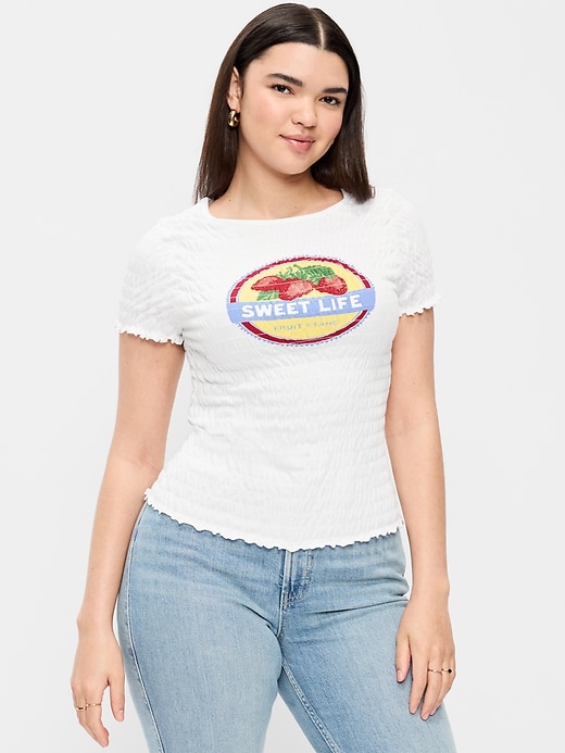 Image number 6 showing, Slit-Neck Smocked Graphic Top