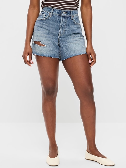 Image number 2 showing, Curvy High-Waisted Baggy Jean Cut-Off Shorts -- 5-inch inseam