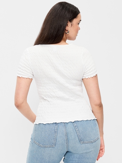 Image number 7 showing, Slit-Neck Smocked Graphic Top