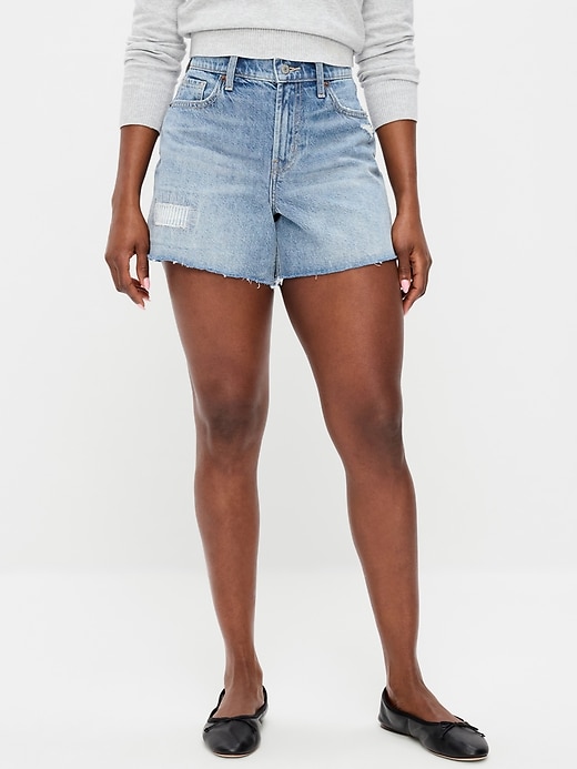 Image number 2 showing, Curvy High-Waisted Baggy Jean Shorts -- 5-inch inseam