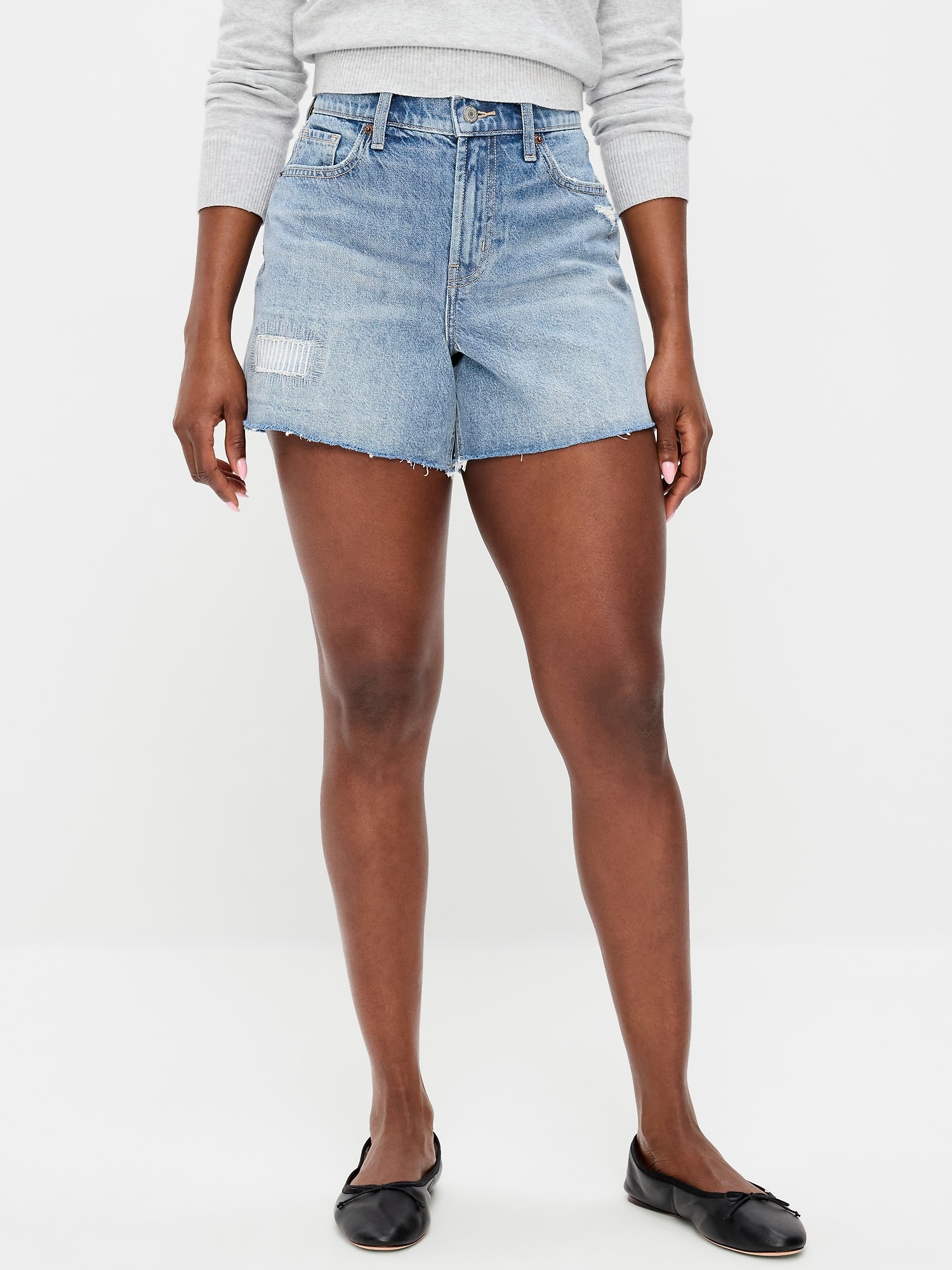 Curvy High-Waisted Baggy Jean Shorts -- 5-inch inseam