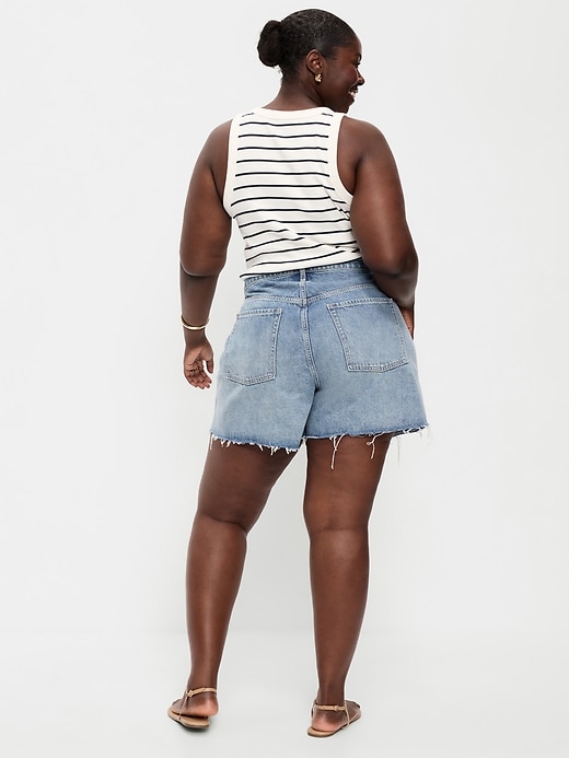 Image number 7 showing, Curvy High-Waisted Baggy Jean Shorts -- 5-inch inseam