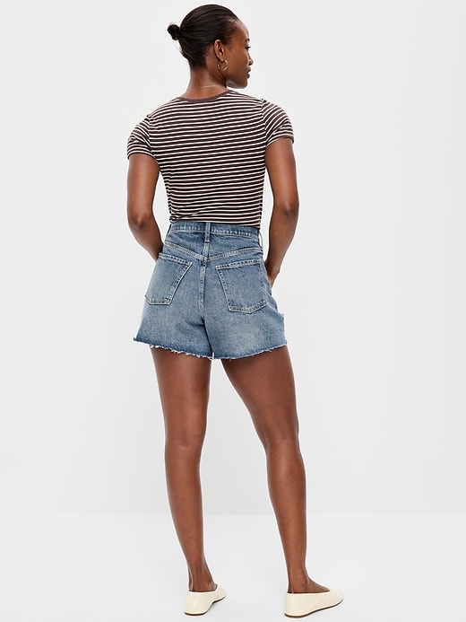 Image number 3 showing, Curvy High-Waisted Baggy Jean Cut-Off Shorts -- 5-inch inseam