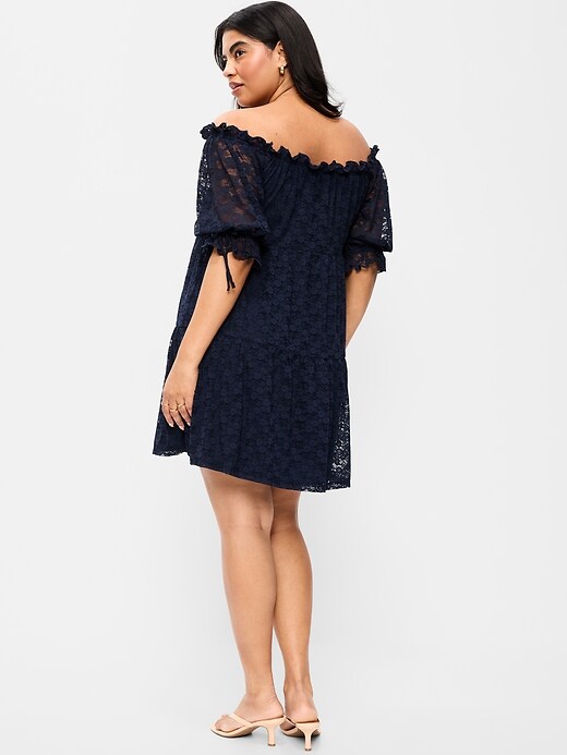 Image number 4 showing, Off-The-Shoulder Lace Mini Dress