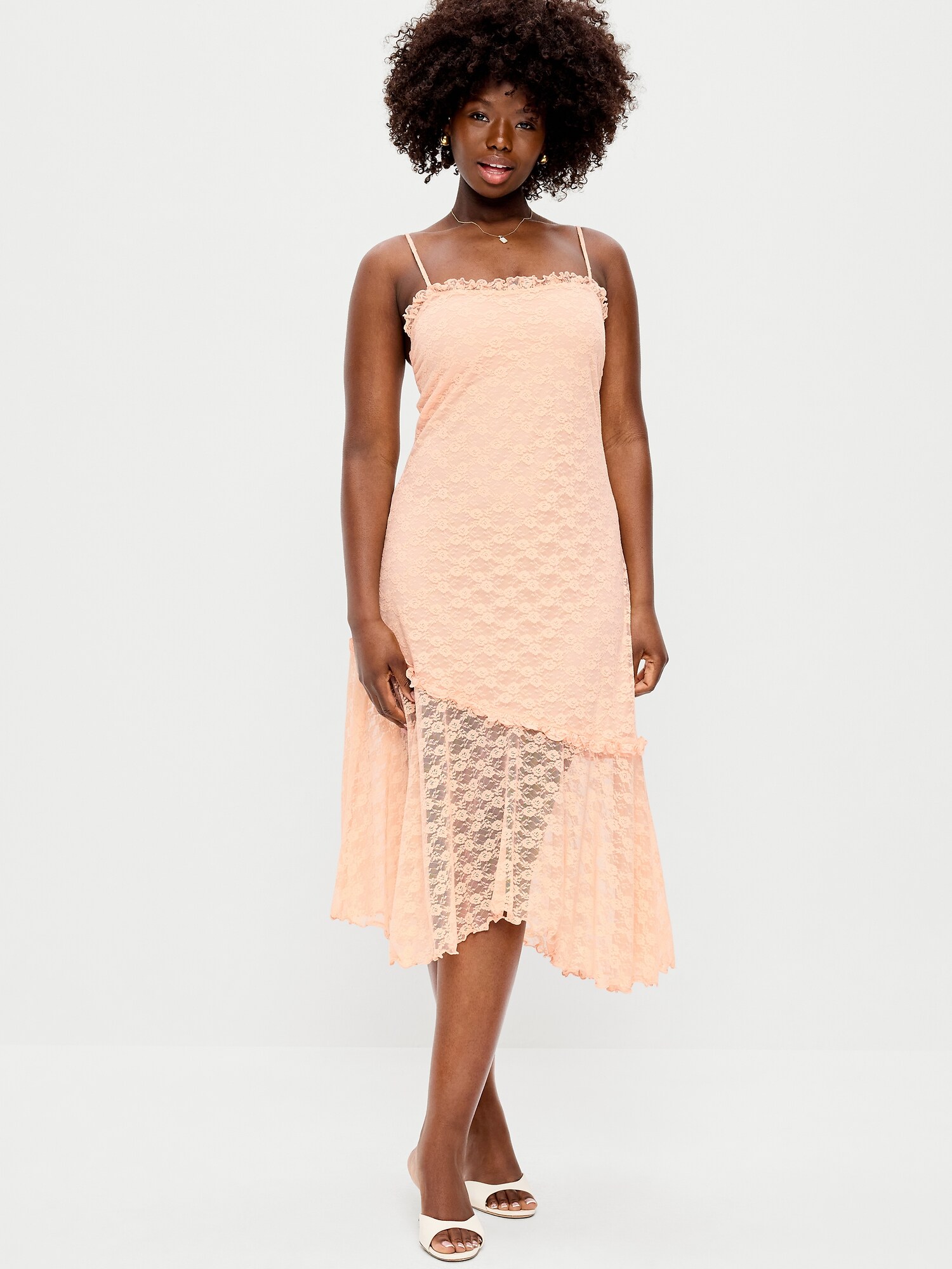 Женское платье Old Navy Fit & Flare Lace Midi, цвет: Персиковый — фото 6